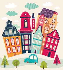 Illustration with houses and road