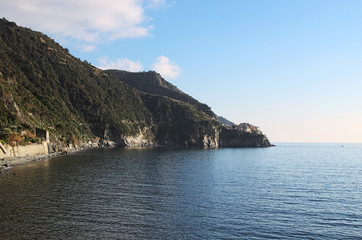 Seascape. Manarola is located on the rocks. Cinque Terre. Italy.