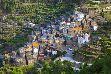 Piodao Traditional Schist Village in Serra do Acor Mountains Portugal, Scenic View of Ancient Brown Stone Houses with Blue Doors, Historic Aldeia do Xisto Rural Landscape Architecture 5K High Res © Freesurf