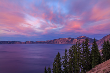 Sunset at Crater Lake National Park in Oregon, USA