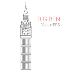Fototapeta na wymiar Vector Line Icon of Big Ben Tower, London.