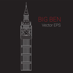 Obraz premium Vector Line Icon of Big Ben Tower, London.