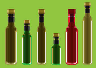 Vector Set of Olive or Sunflower Oil Glass Bottles