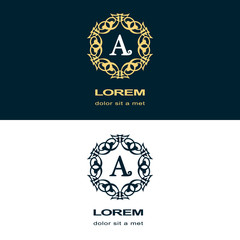 Monogram design elements, graceful template. Calligraphic elegant line art logo design. Letter emblem sign A for Royalty, business card, Boutique, Hotel, Heraldic, Cafe, Jewelry. Vector illustration