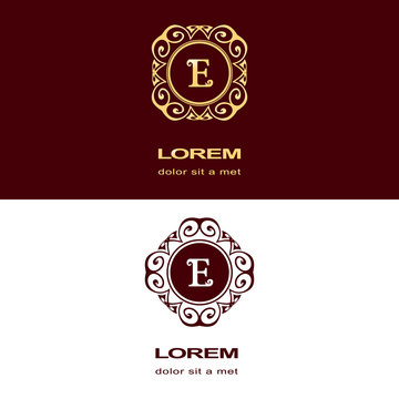 Monogram design elements, graceful template. Calligraphic elegant line art logo design. Letter emblem sign E for Royalty, business card, Boutique, Hotel, Heraldic, Cafe, Jewelry. Vector illustration
