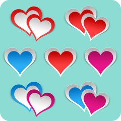 Heart stickers set.
Pairs and sole paper hearts.