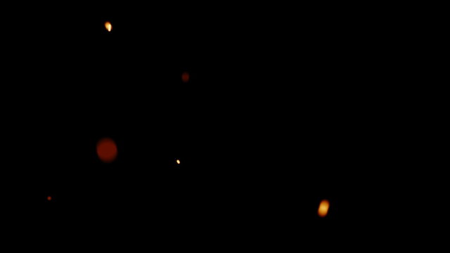 Rising Embers, Low Flames (30fps). Fire on low heat, hot burning embers rise up. The shallow focus makes the particles bokeh.