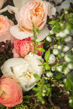 Close-up of a beautiful flower arrangement with peonies