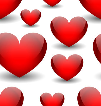Vector seamless background with red hearts