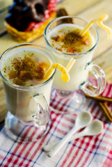milkshake with cinnamon and fruit