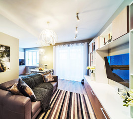 A big Modern living room with TV