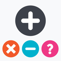 Fototapeta premium Plus and minus icons. Question FAQ symbol.