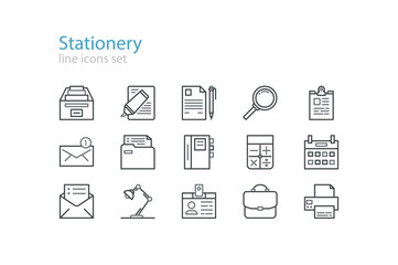 Office stationery  icons. Black. Line art. Stock vector.