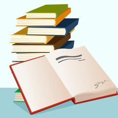 opened book lying near stack of books