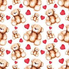 Cartoon lovely Teddy Bear toy Saint Valentine's day seamless pattern texture background