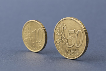 euro cent coins on blue
