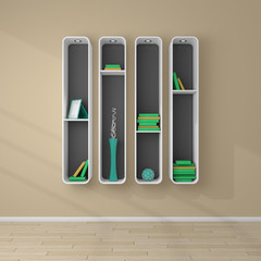 3d rendered bookshelves.
