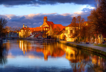 Old gothic town Landshut, the former capital of Bavaria, on Isar river by Munich, Germany