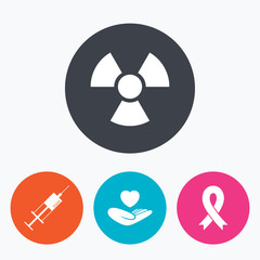 Medicine icons. Syringe, life, radiation.
