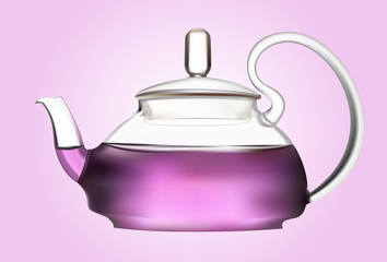 teapot of flower tea on pink background