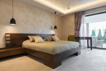 Double bed modern bedroom interior