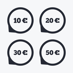 Money in Euro icons. Ten, twenty, fifty EUR.