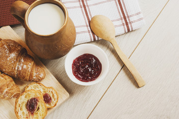 milk breakfast with croissants