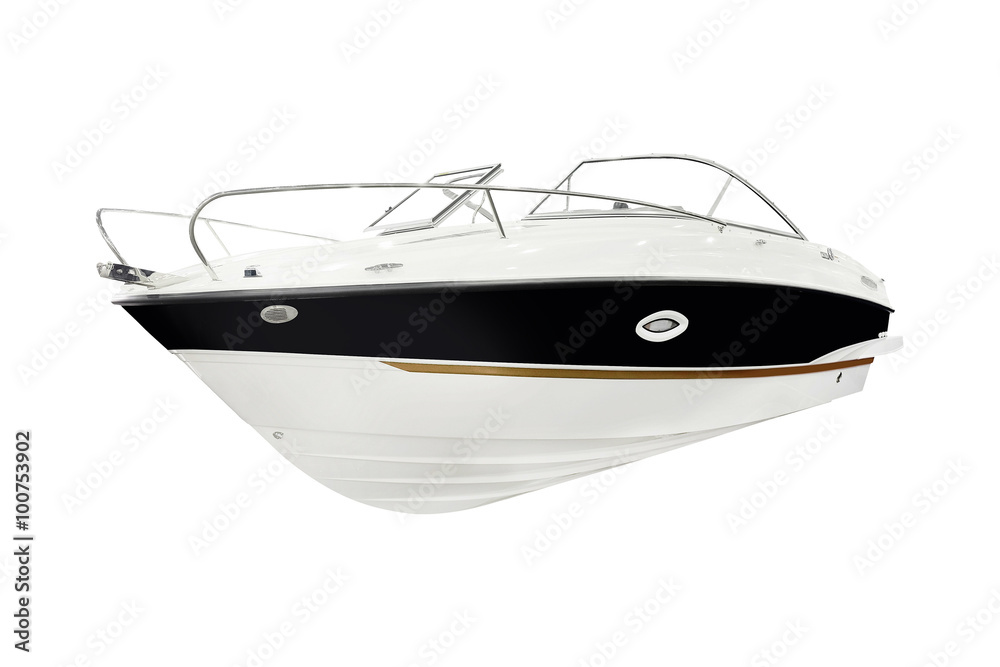 Poster the image of a motor boat under the white background