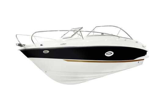 The image of a motor boat under the white background