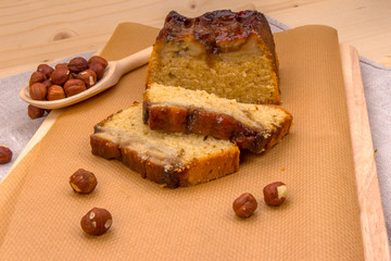 Homemade banana cake on baking brown paper