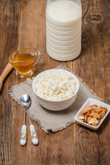 White bowl of tasty cottage cheese