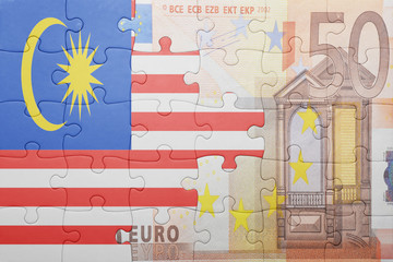 puzzle with the national flag of malaysia and euro banknote