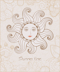 Tribal illustration of Sun with kind face.