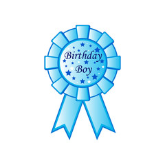 Blue badge birthday boy with ribbons for newborn baby with text