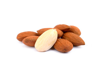 blanched almonds on a white background