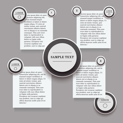 infographics with round and rectangle stickers in black and white colors
