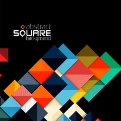 Glossy color squares on black. Geometric abstract background