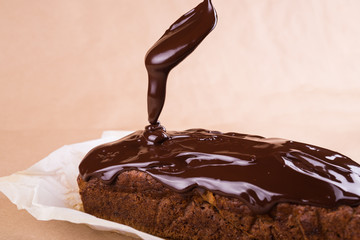 Homemade banana bread with chocolate on the baking paper