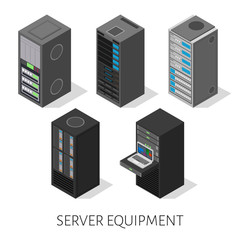 isometric set server equipment isolated background - obrazy, fototapety, plakaty