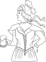 German Barmaid Serving Beer Drawing