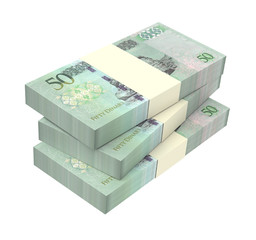 Libyan dinar bills isolated on white background. Computer generated 3D photo rendering.