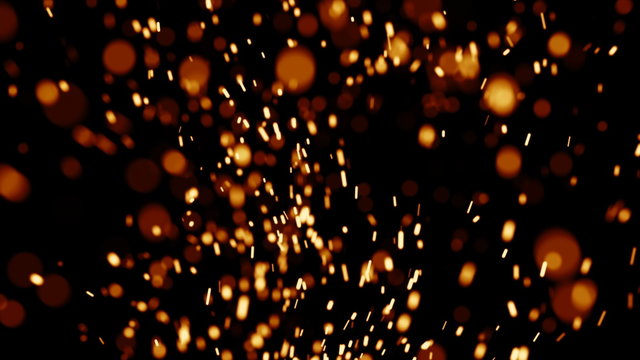 Rising Embers, High Flames (30fps). Fire on high heat, hot burning embers rise up. The shallow focus makes the particles bokeh.
