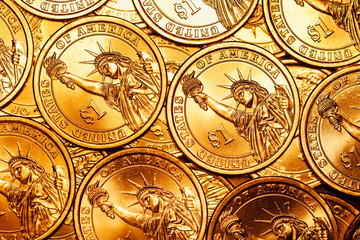 golden dollar coins background