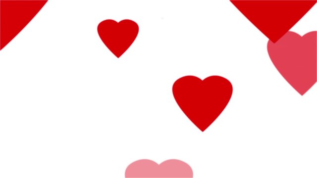 Seamlessly looping motion features Valentine hearts, in various shades from light pink to red, pop up and disappear over a pure white background.