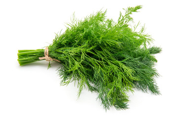 Fresh dill close up on white background