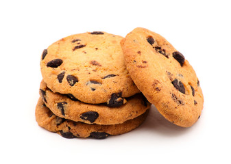 Chocolate chip cookie on white