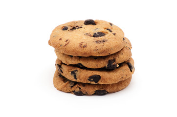 Chocolate chip cookie on white