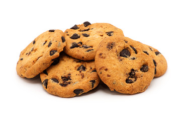 Chocolate chip cookie on white