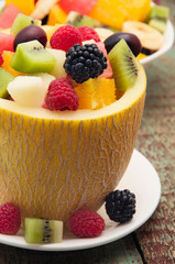 Fresh fruit salad in the melon