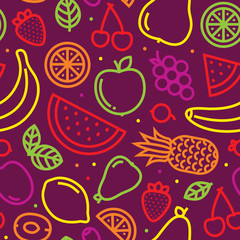 Fruits seamless vector pattern on purple